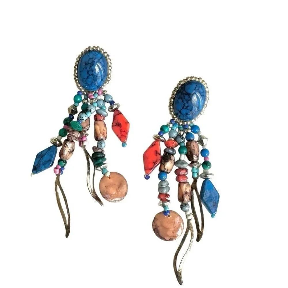 Blue beaded statement earrings - Picture 7 of 9